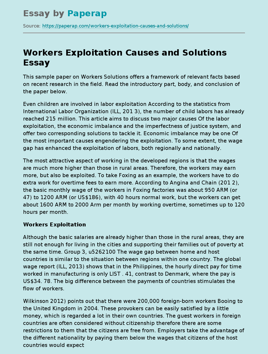 Workers Exploitation Causes and Solutions Free Essay Example