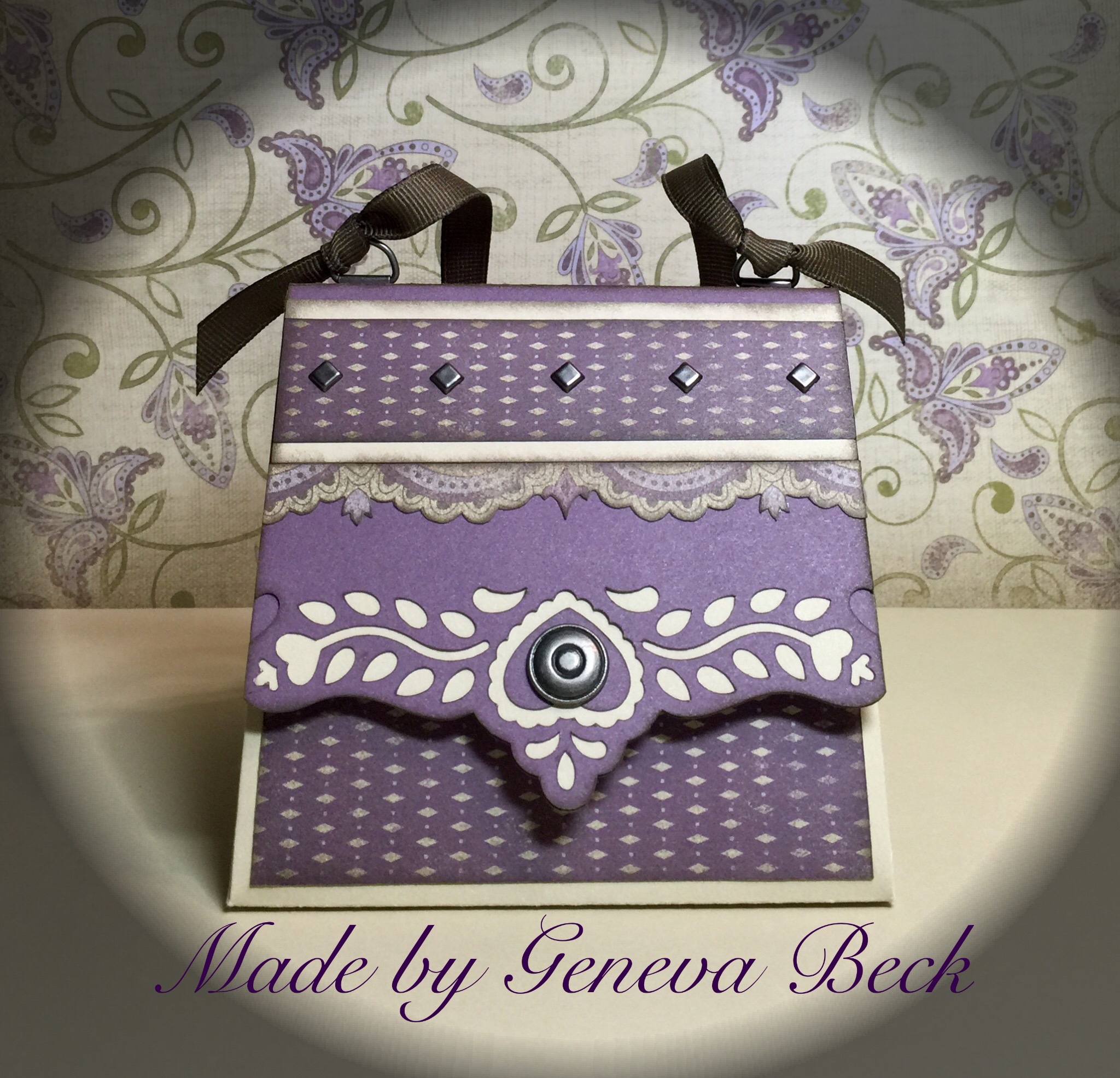 Gift Box Purse in Purple Paper Beads And Lace
