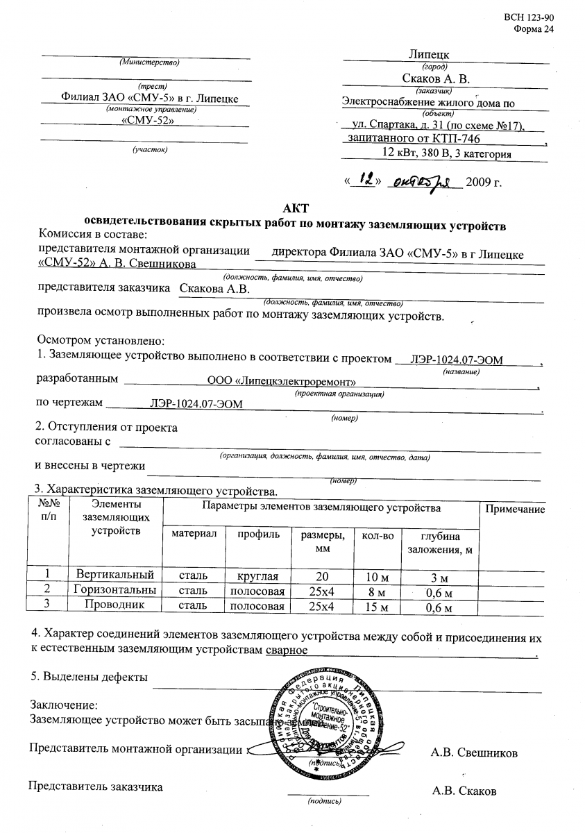 Акт скрытых работ на электромонтажные работы образец