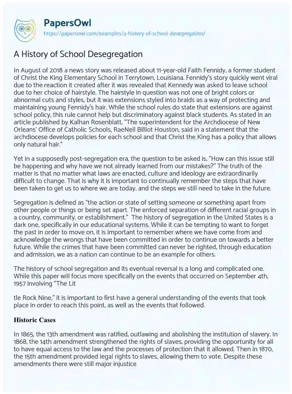 A History of School Desegregation Free Essay Example 2387 Words