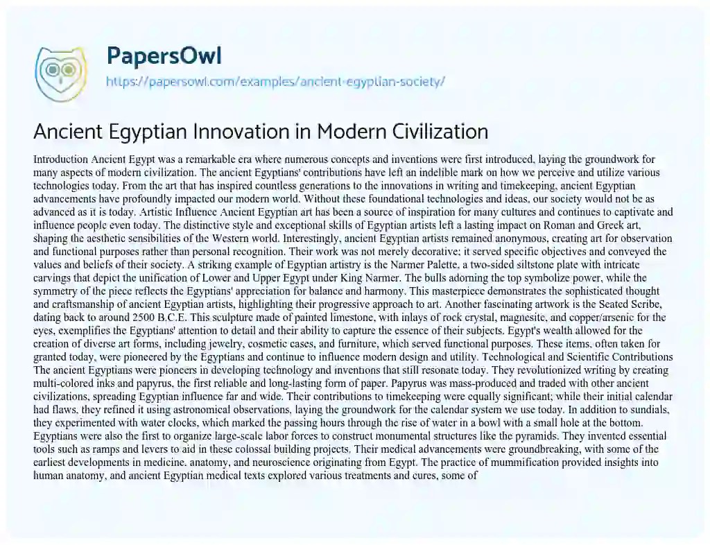 Ancient Egyptian society Free Essay Example 1485 Words