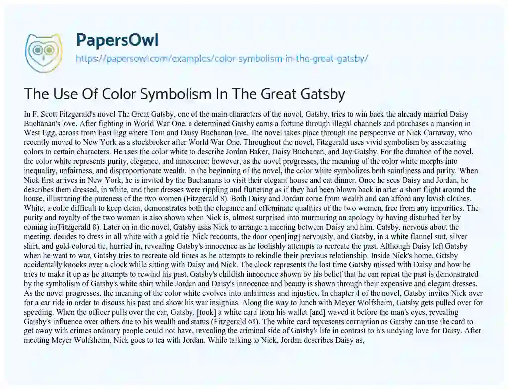 Color Symbolism in "The Great Gatsby" Free Essay Example 850 Words
