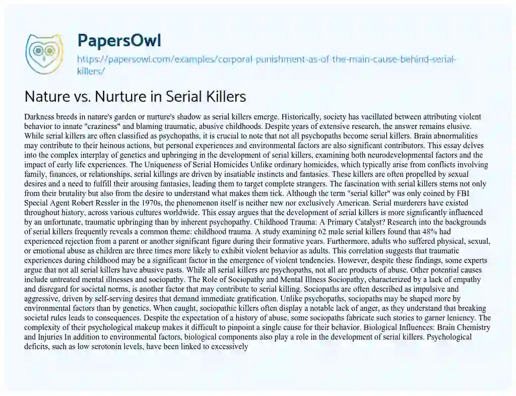 Corporal Punishment as of the Main Cause Behind Serial Killers Free