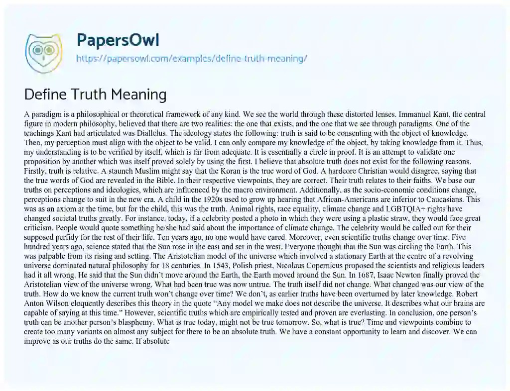 Define Truth Meaning Free Essay Example 617 Words
