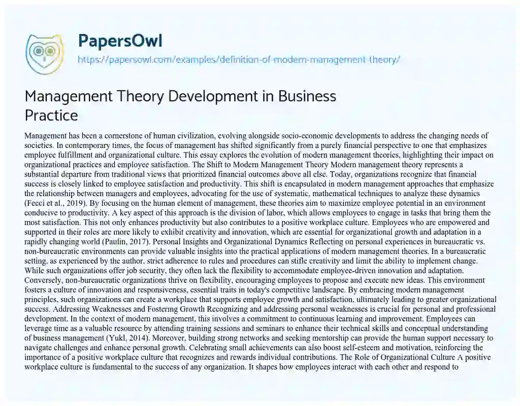 Definition of Modern Management Theory Free Essay Example 925 Words