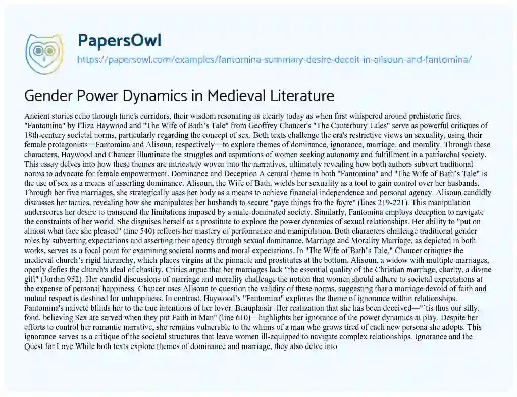 Fantomina Summary Desire & Deceit in Alisoun and Fantomina Free