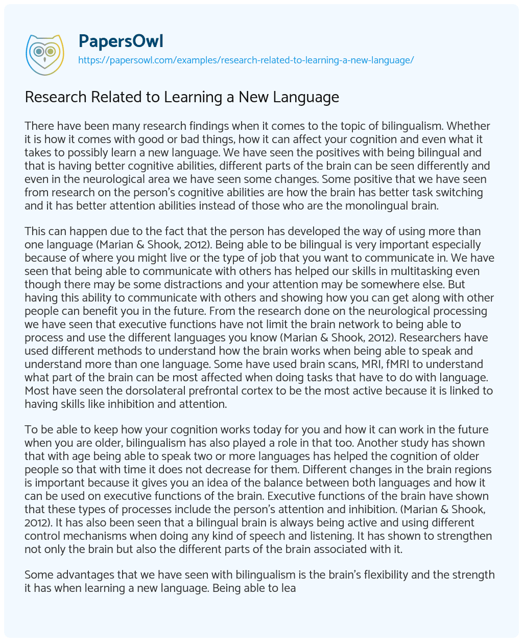 Research Related to Learning a New Language Free Essay Example 1217