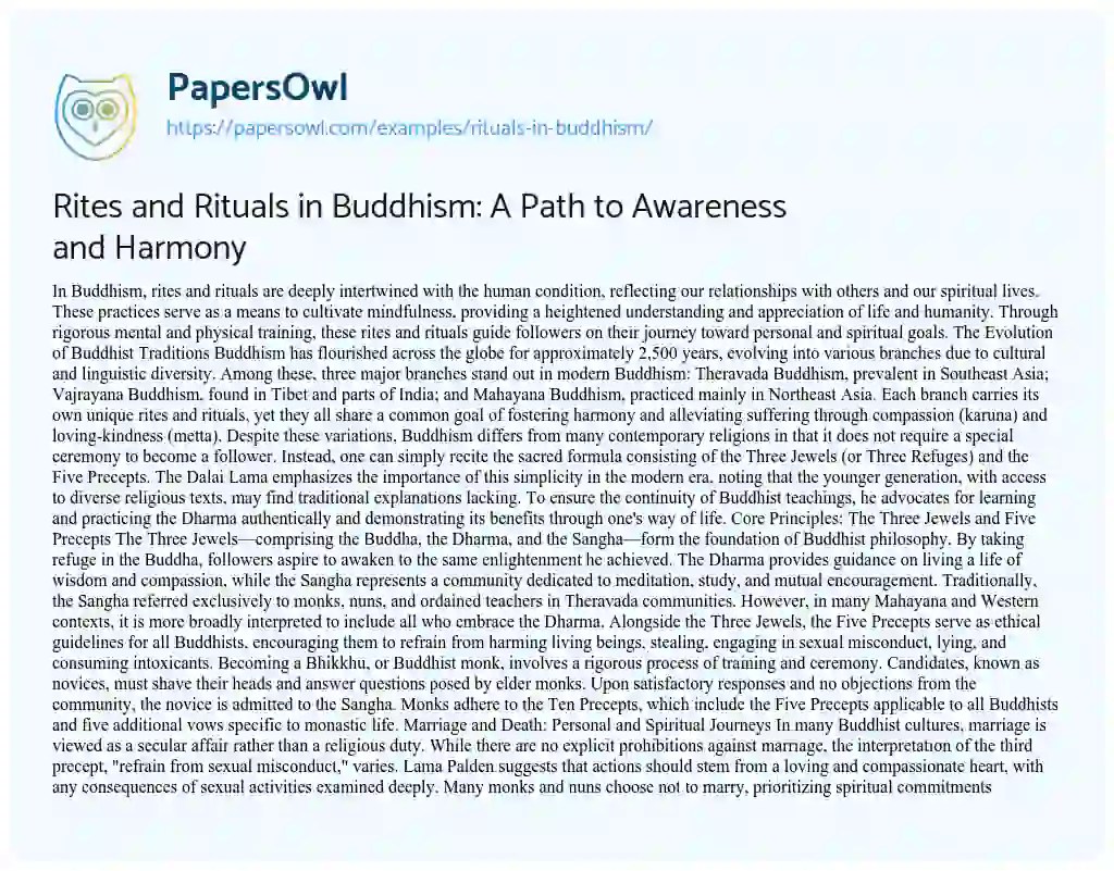 Rituals in Buddhism Free Essay Example 1220 Words