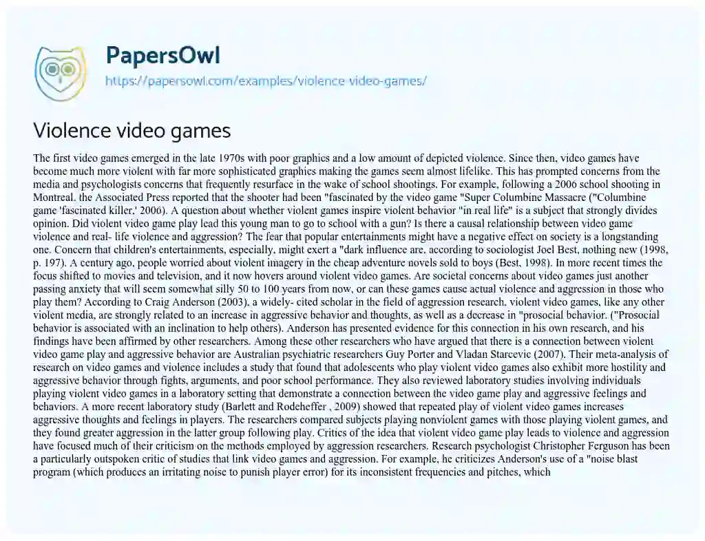 Violence video games Free Essay Example 915 Words