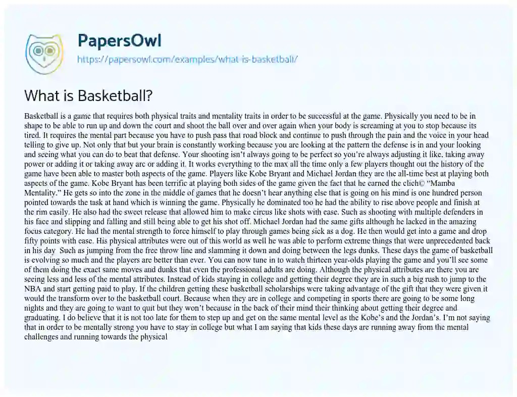What is Basketball? Free Essay Example 635 Words