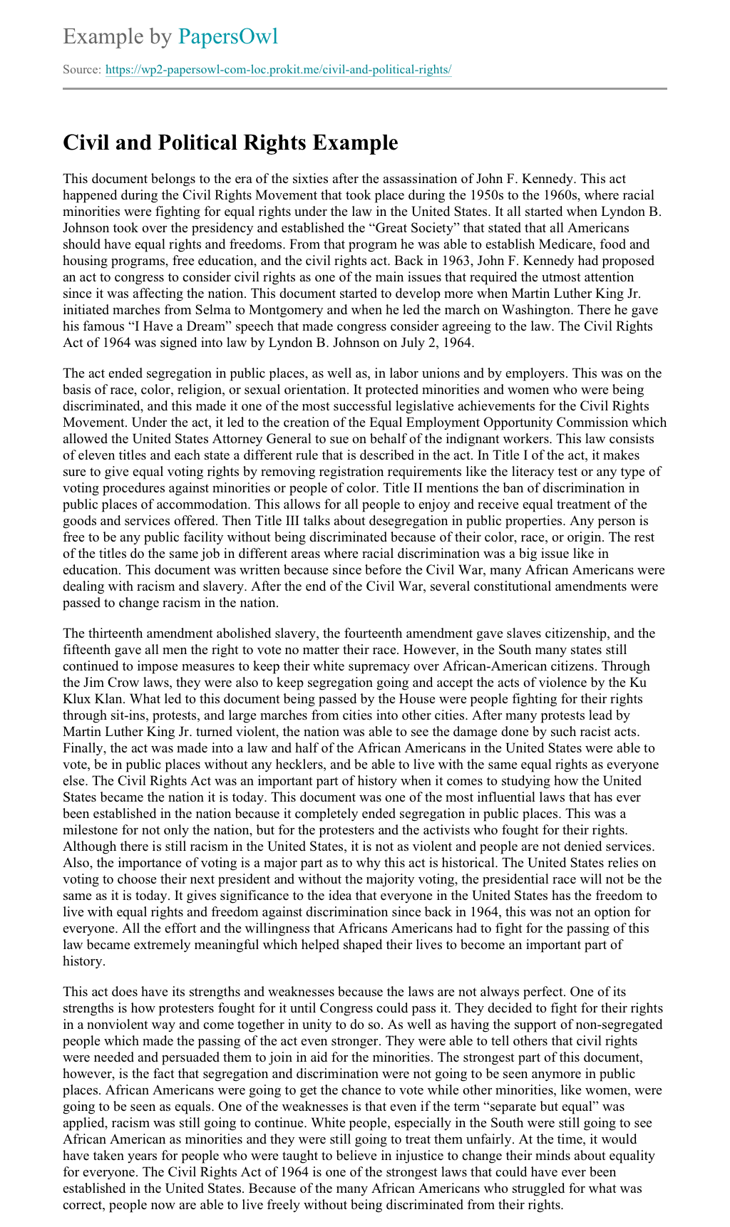 Civil and Political Rights Free Essay Example Civil and Political Rights Free Essay Example