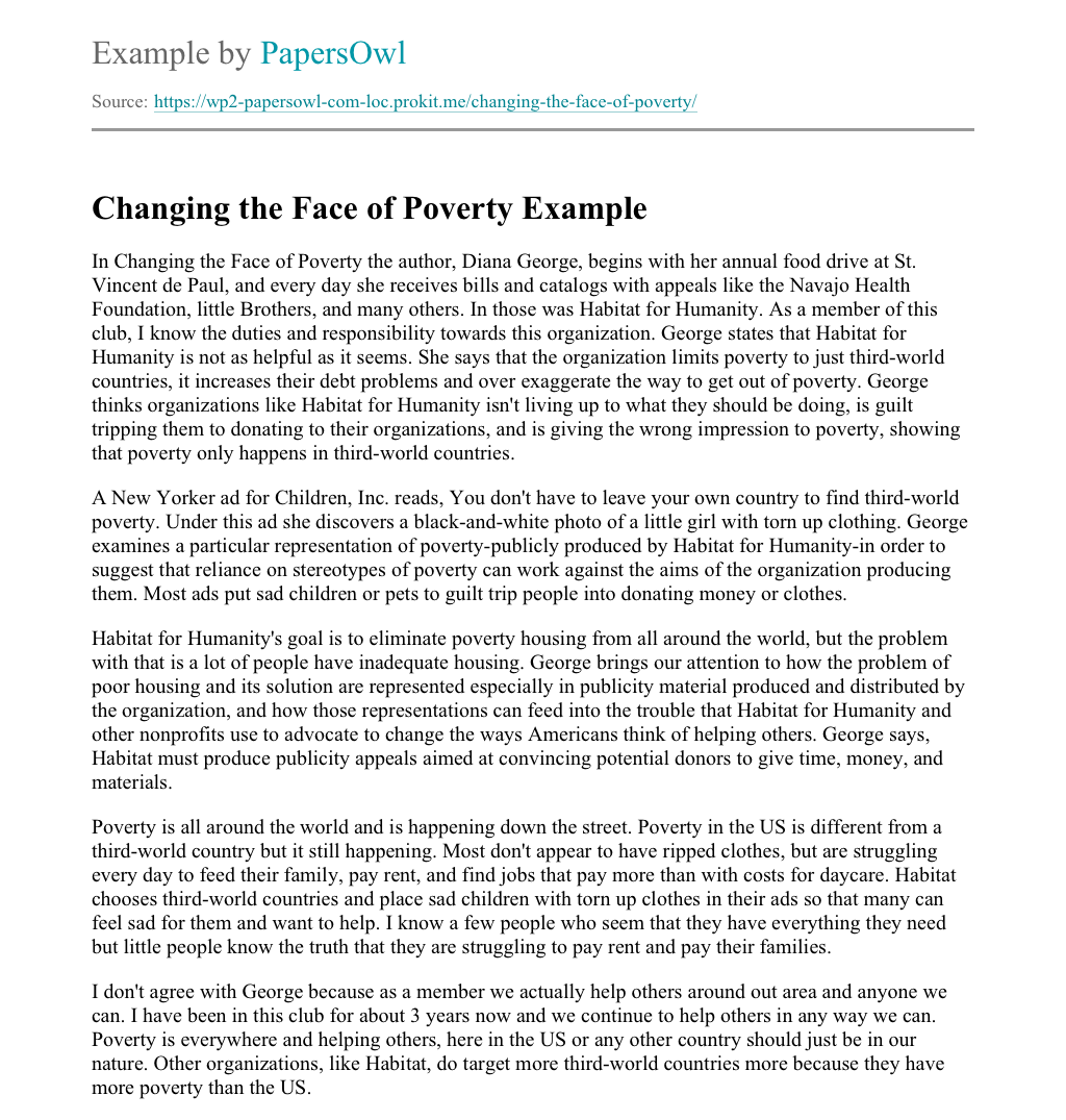 Changing the Face of Poverty Free Essay Example