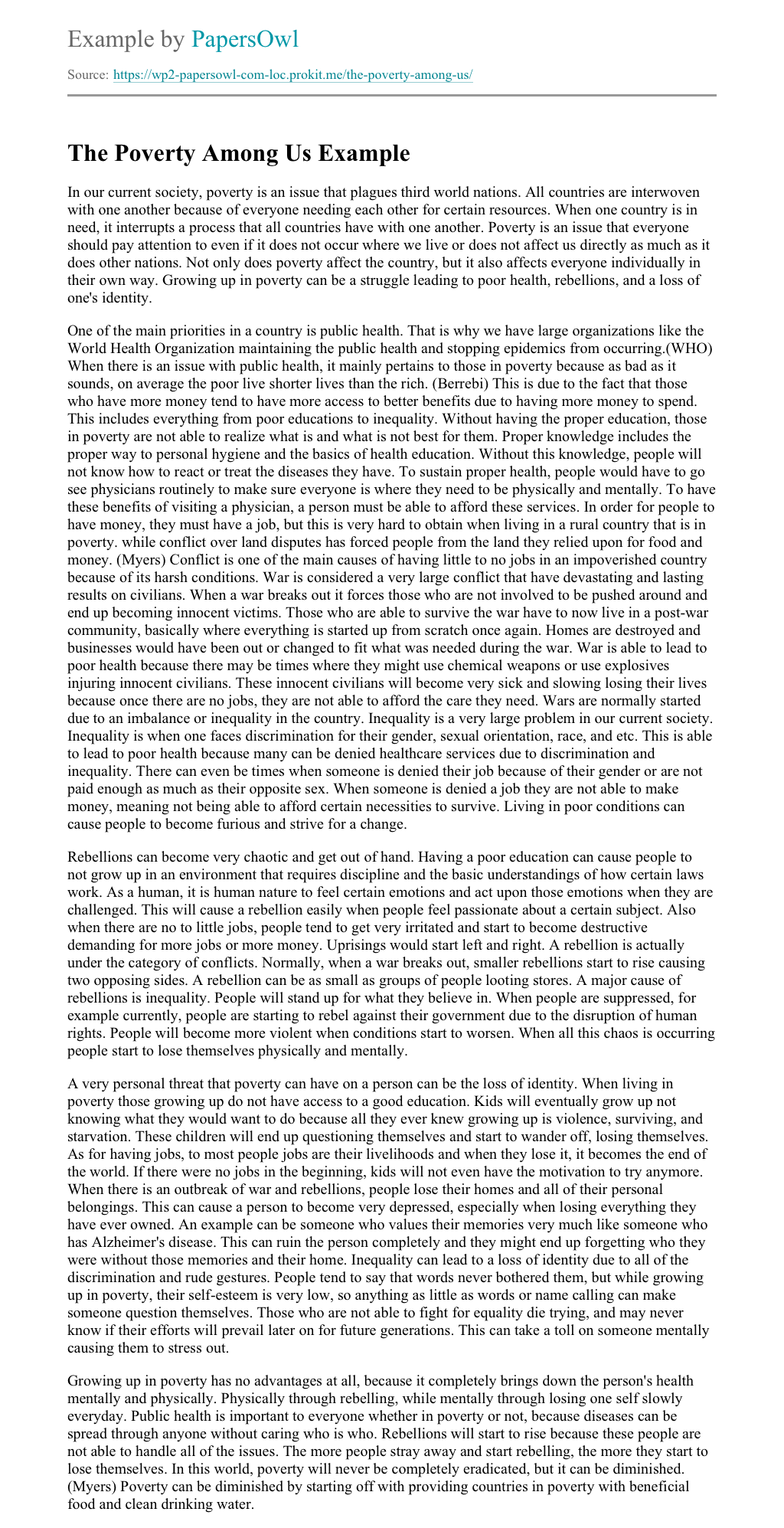 The Poverty Among Us Free Essay Example