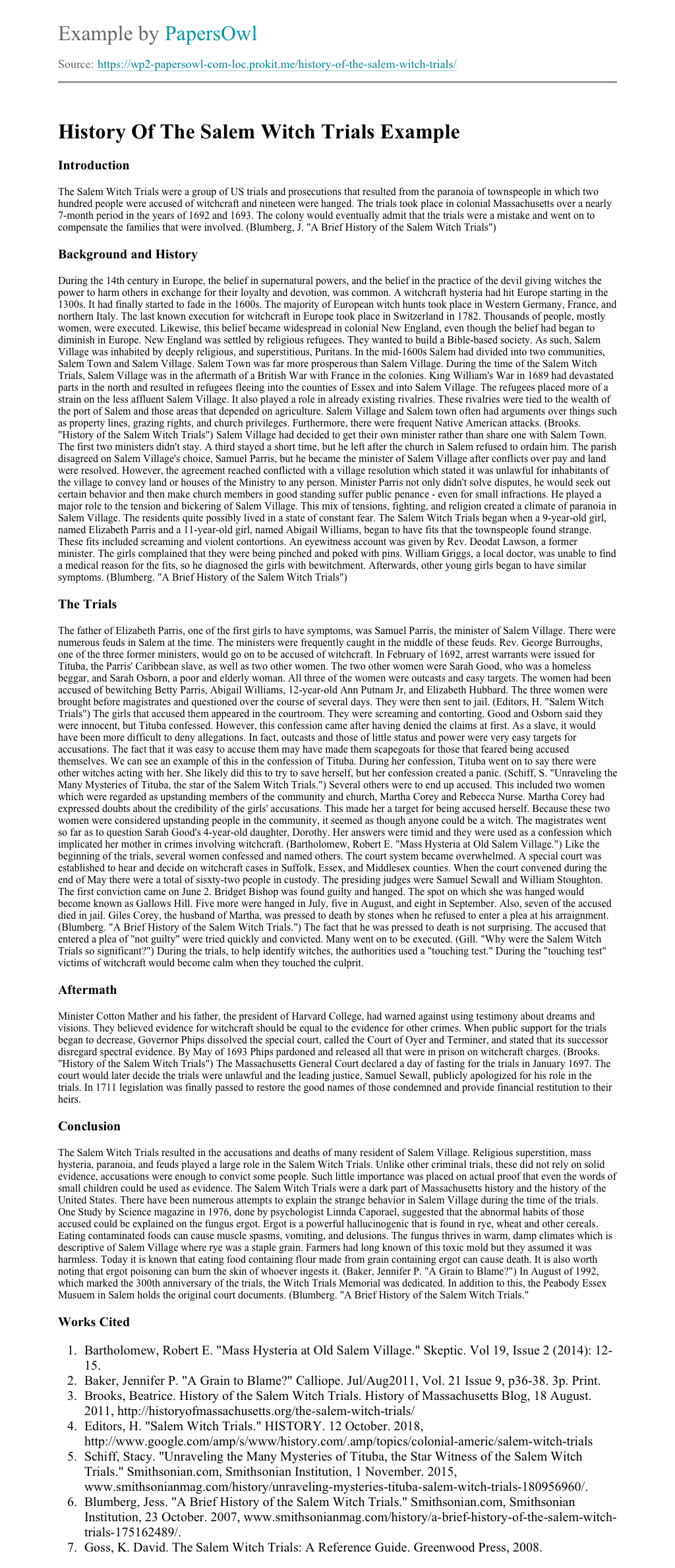 History Of The Salem Witch Trials Free Essay Example History Of The Salem Witch Trials Free Essay Example