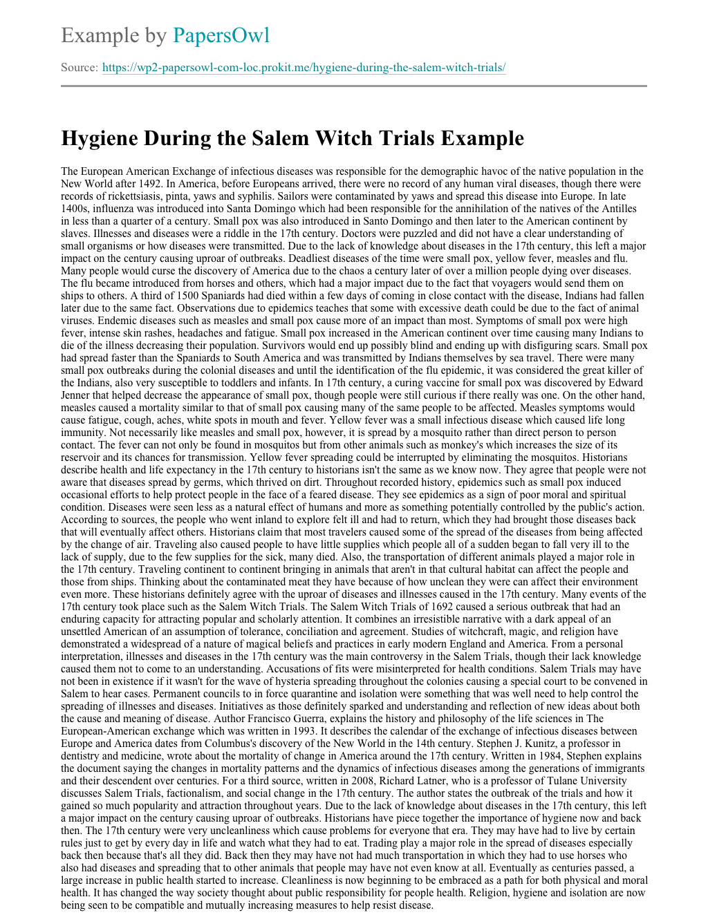 Hygiene During the Salem Witch Trials Free Essay Example Hygiene During the Salem Witch Trials Free Essay Example