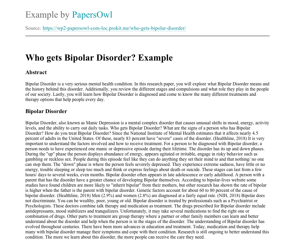 Who gets Bipolar Disorder? Free Essay Example
