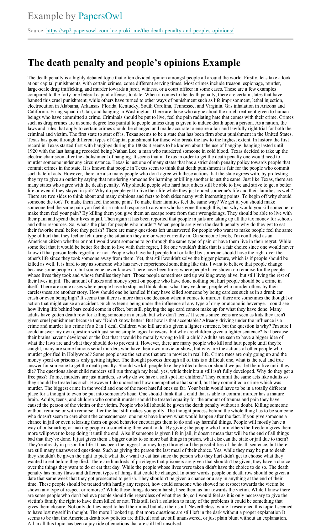 The death penalty and people's opinions Free Essay