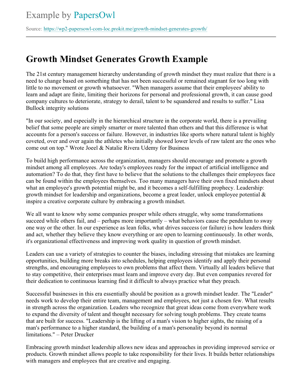 Growth Mindset Generates Growth Free Essay Example