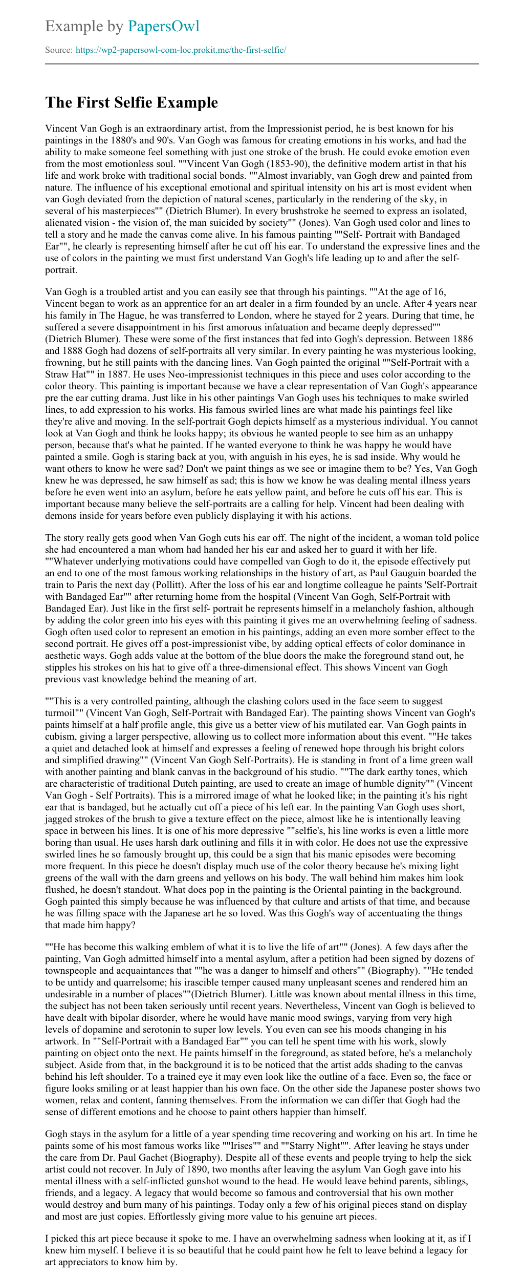 The First Selfie Free Essay Example