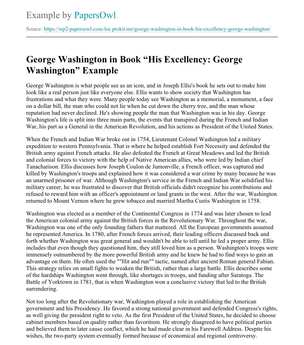 Washington in Book "His Excellency