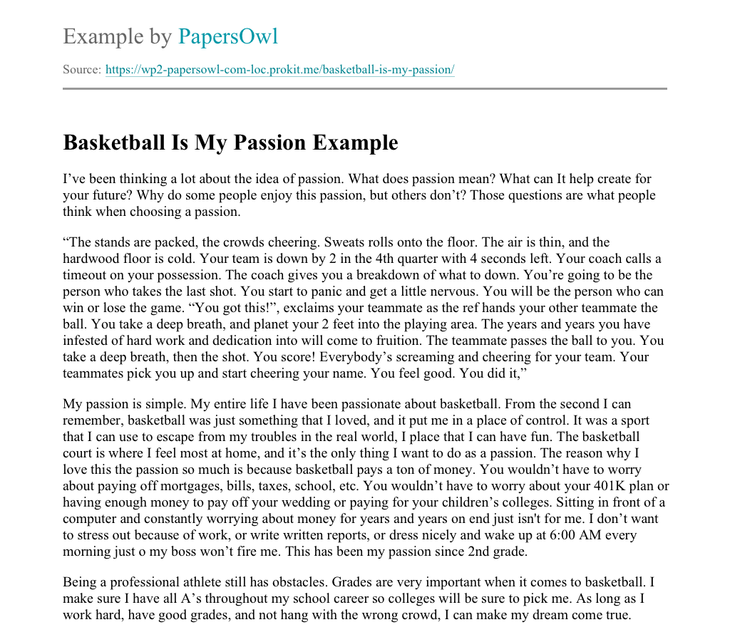 Basketball Is My Passion Free Essay Example