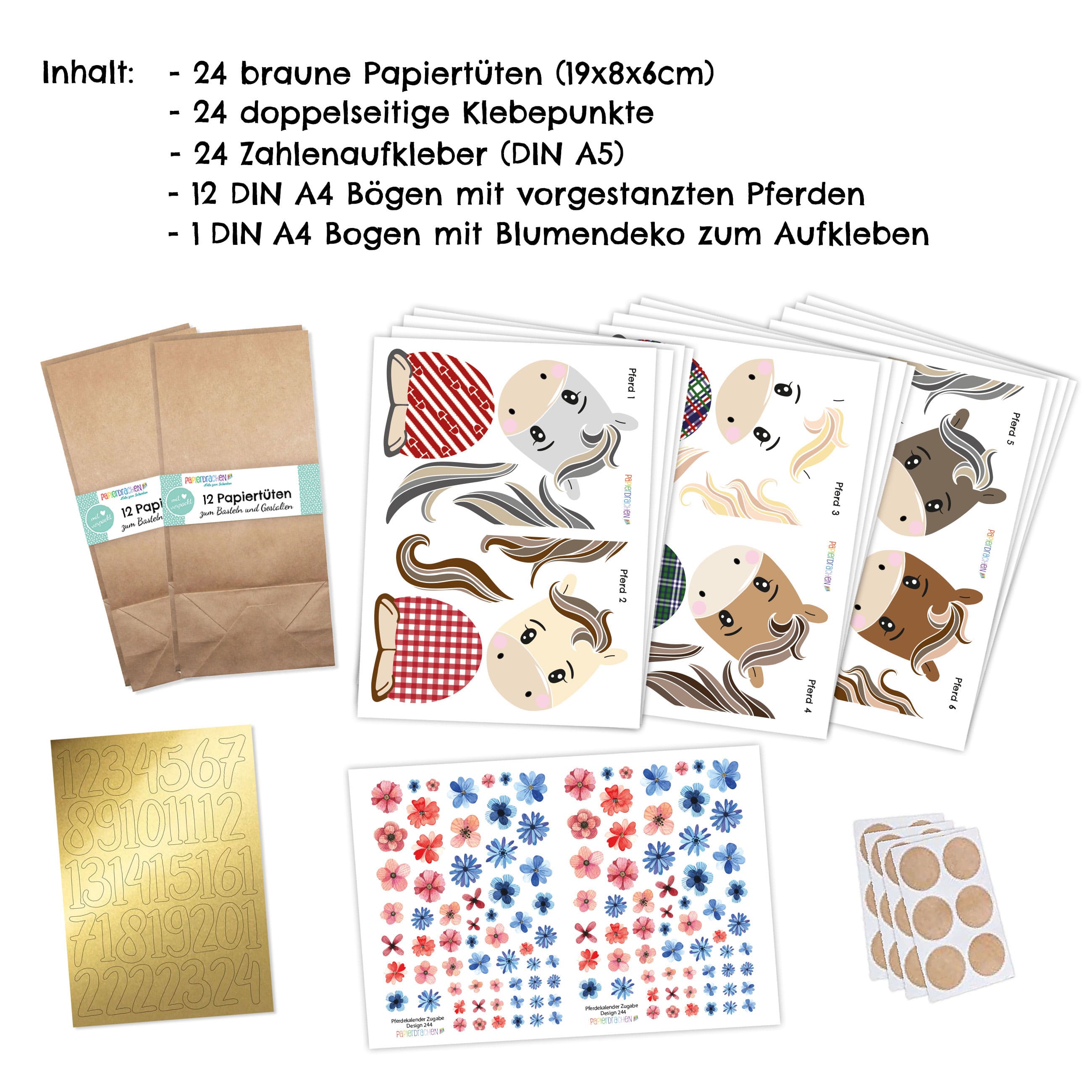Pferde Adventskalender zum Basteln Papierdrachen
