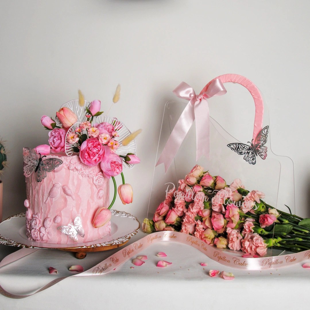 Pink Flower Bouquet and Cake Flowers and Cake Delivery Dubai