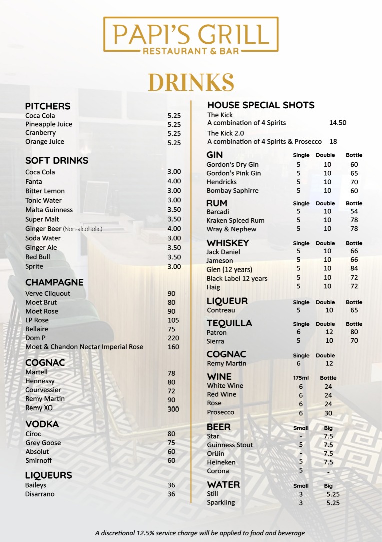Pappadeaux Drinks Menu With Prices
