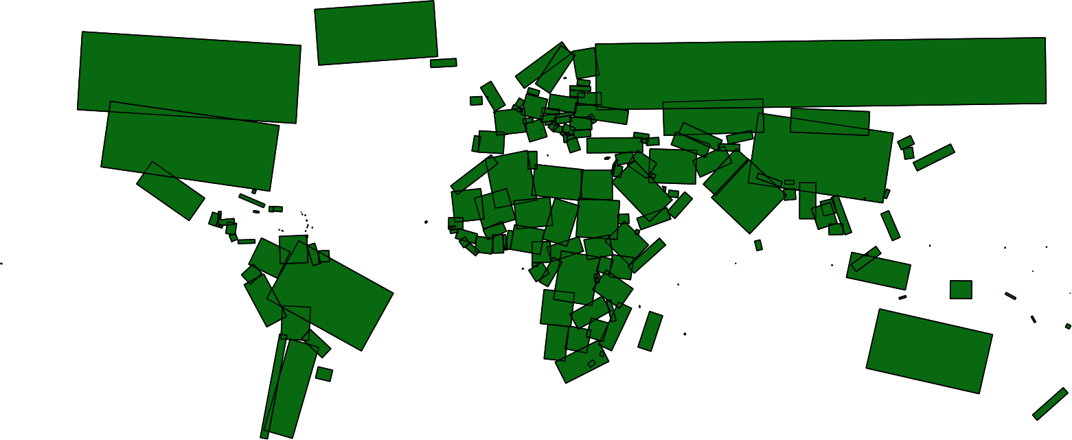 World map by rectangular approximations of country area [1561 × 641