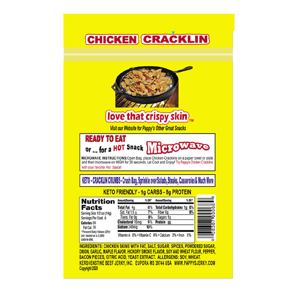 PAPPY’S CHICKEN CRACKLIN, CHICKEN & WAFFLES, KETO FRIENDLY 3 OZ. BAG