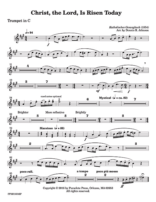 Christ, the Lord, Is Risen Today Instrumental Parts Paraclete Press
