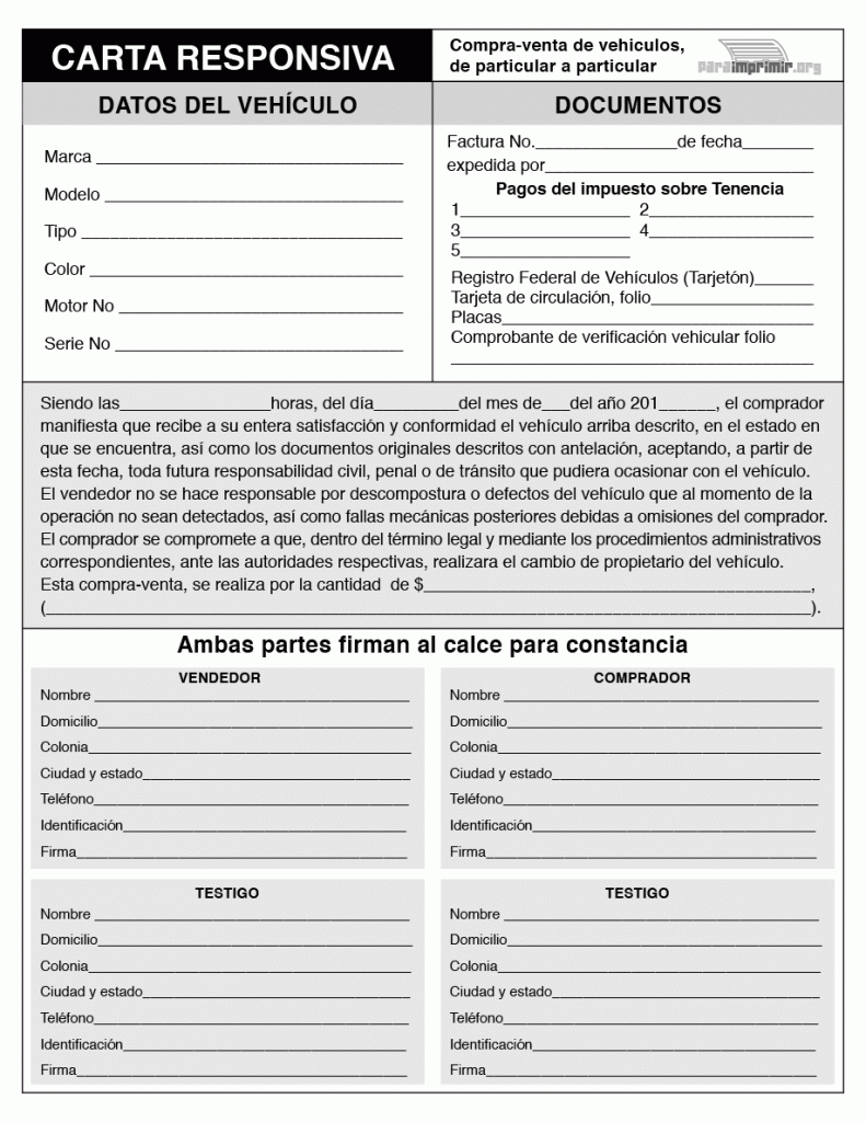 Formato de Carta Responsiva para imprimir en PDF 2021