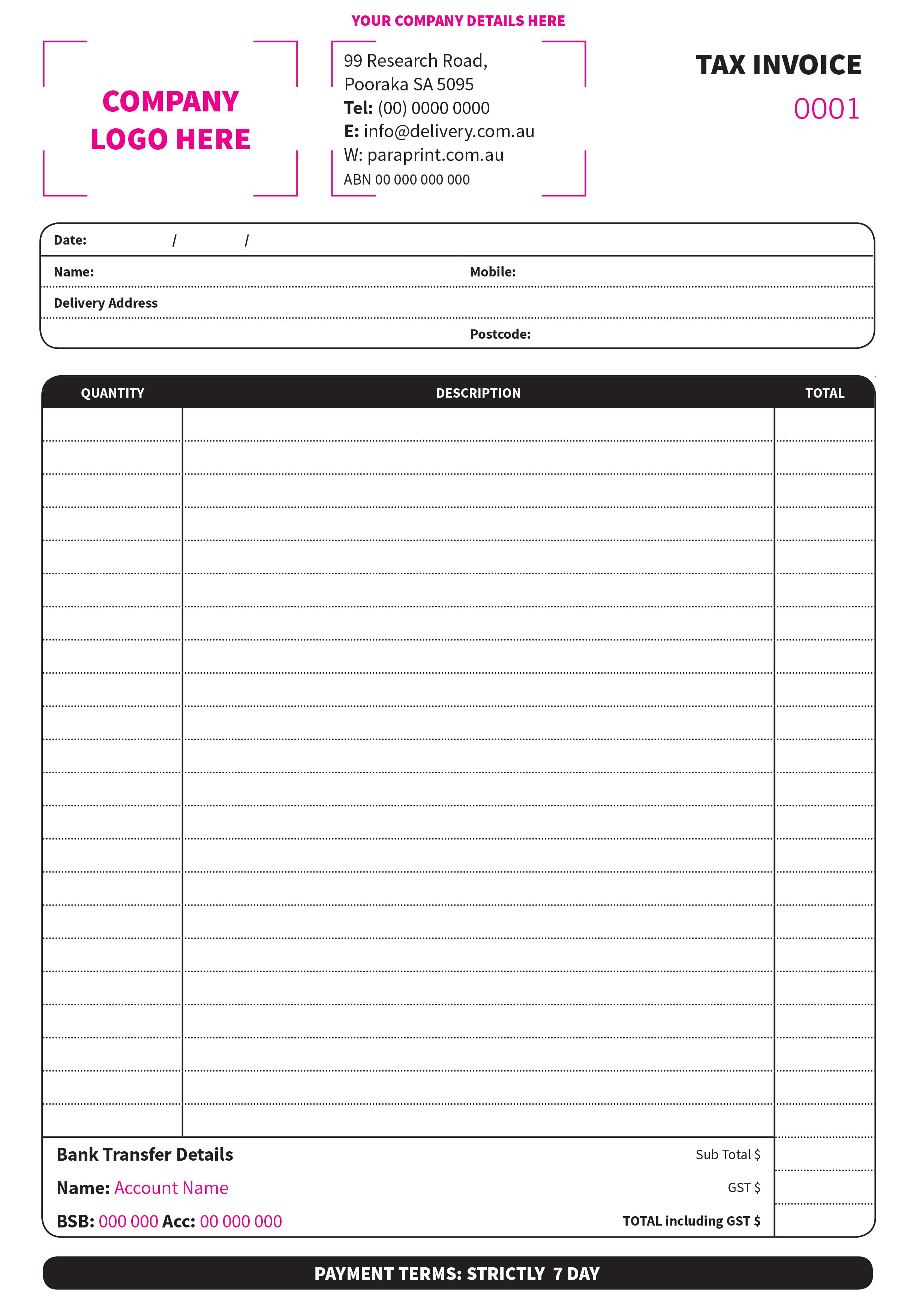 Custom Printed Tax Invoice Books in Adelaide Para Print