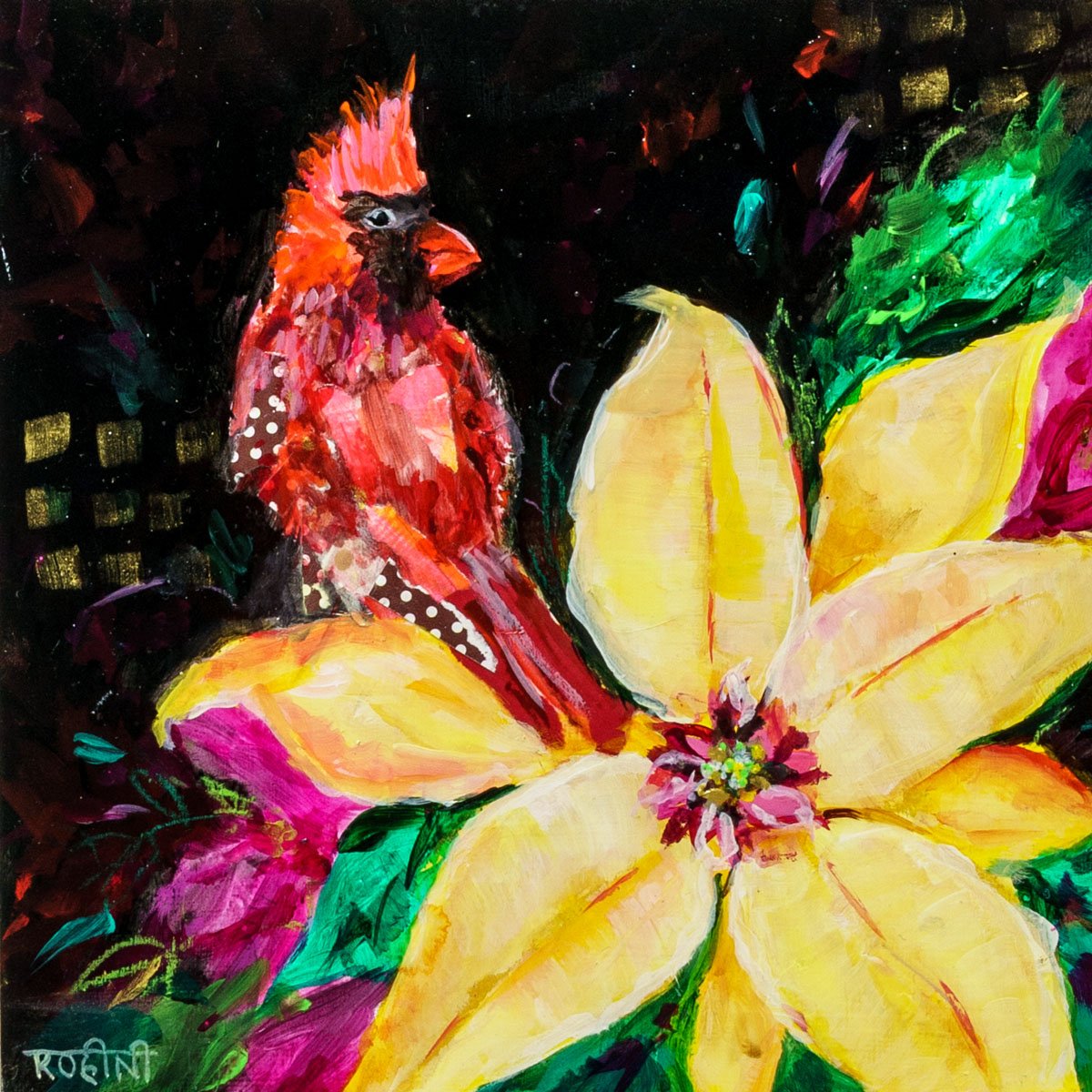 Dazzling Holiday Poinsettia And The Red Cardinal Rohini Mathur