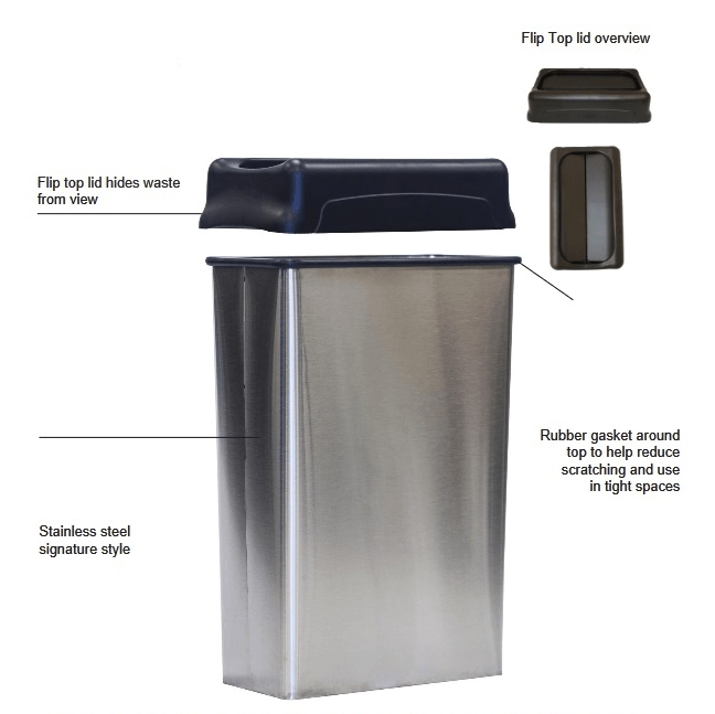 22 Gallon Stainless Steel ADA Compliant Rectangular Trash