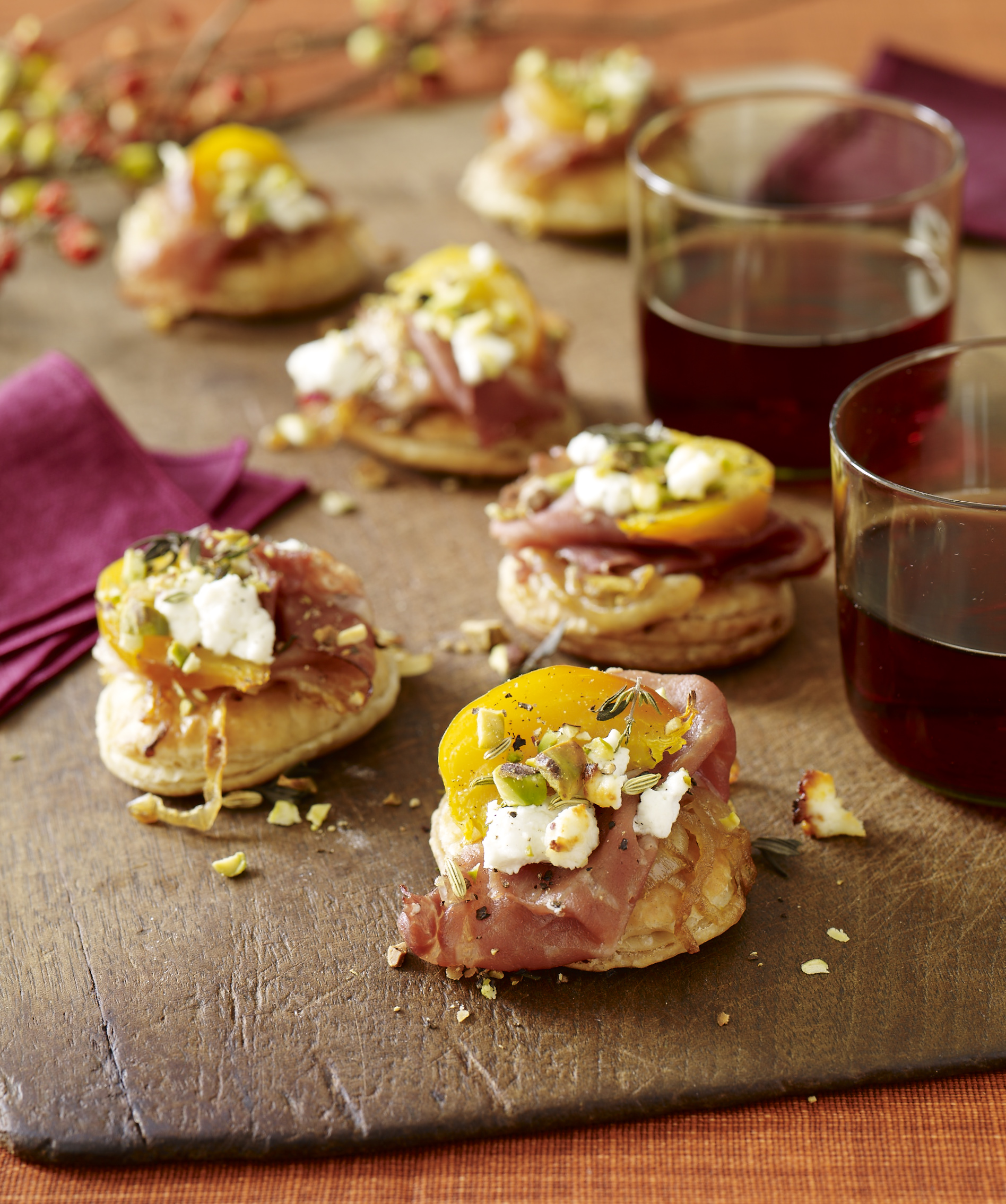 Rustic Prosciutto and Cheese Tarts with Roasted Beets and Caramelized