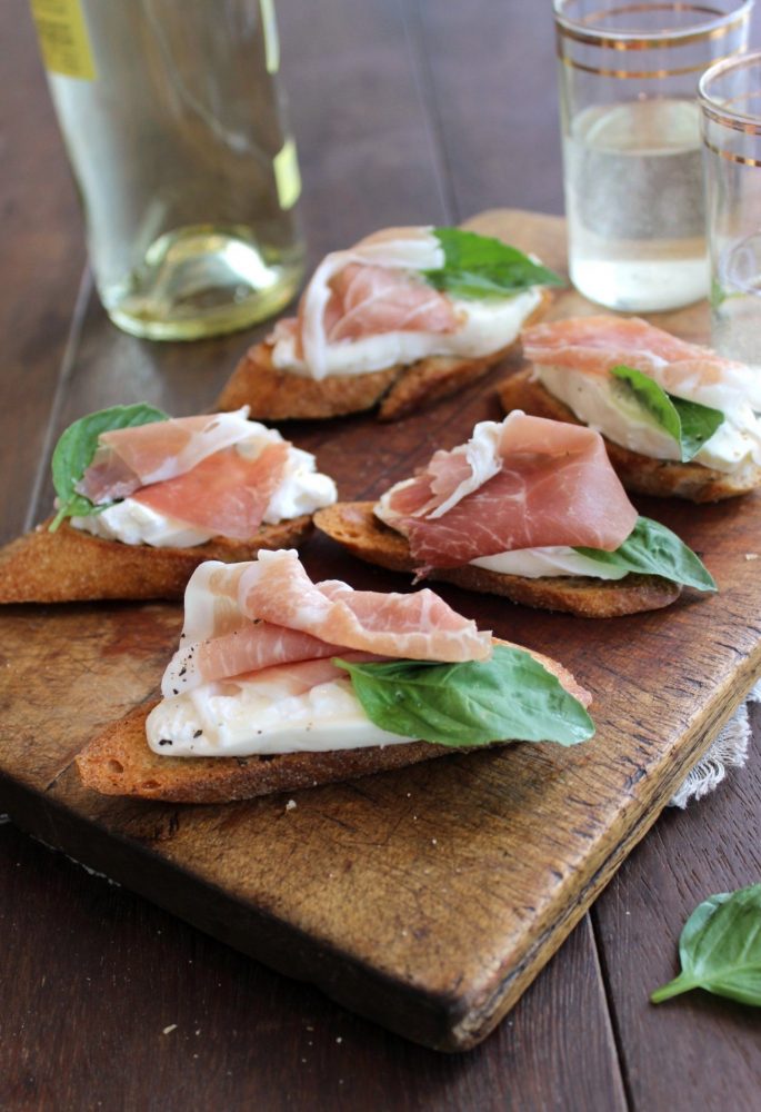 Burrata Crostini with Prosciutto di Parma Prosciutto Di Parma