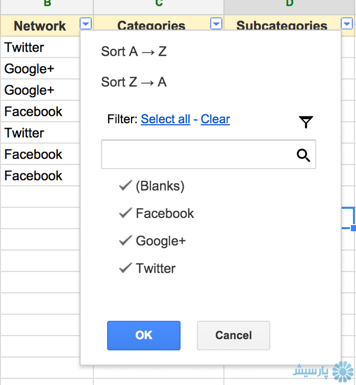 spreadsheetfilter پارسیش