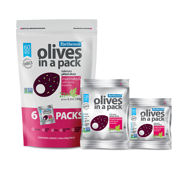 Parthenon Olives Pitted Kalamata olives marinated with thyme & parsley