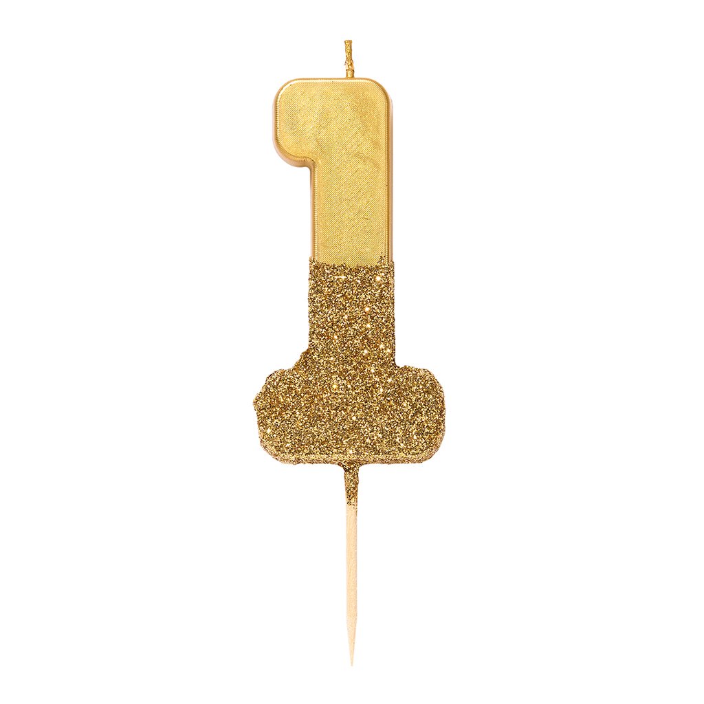 GOLD GLITTER NUMBER 1 CANDLE Partiloons