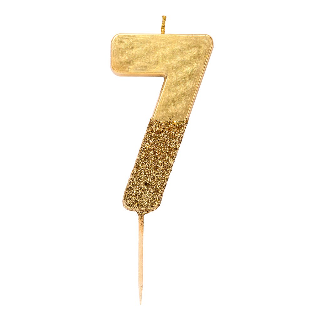 GOLD GLITTER NUMBER 7 CANDLE Partiloons