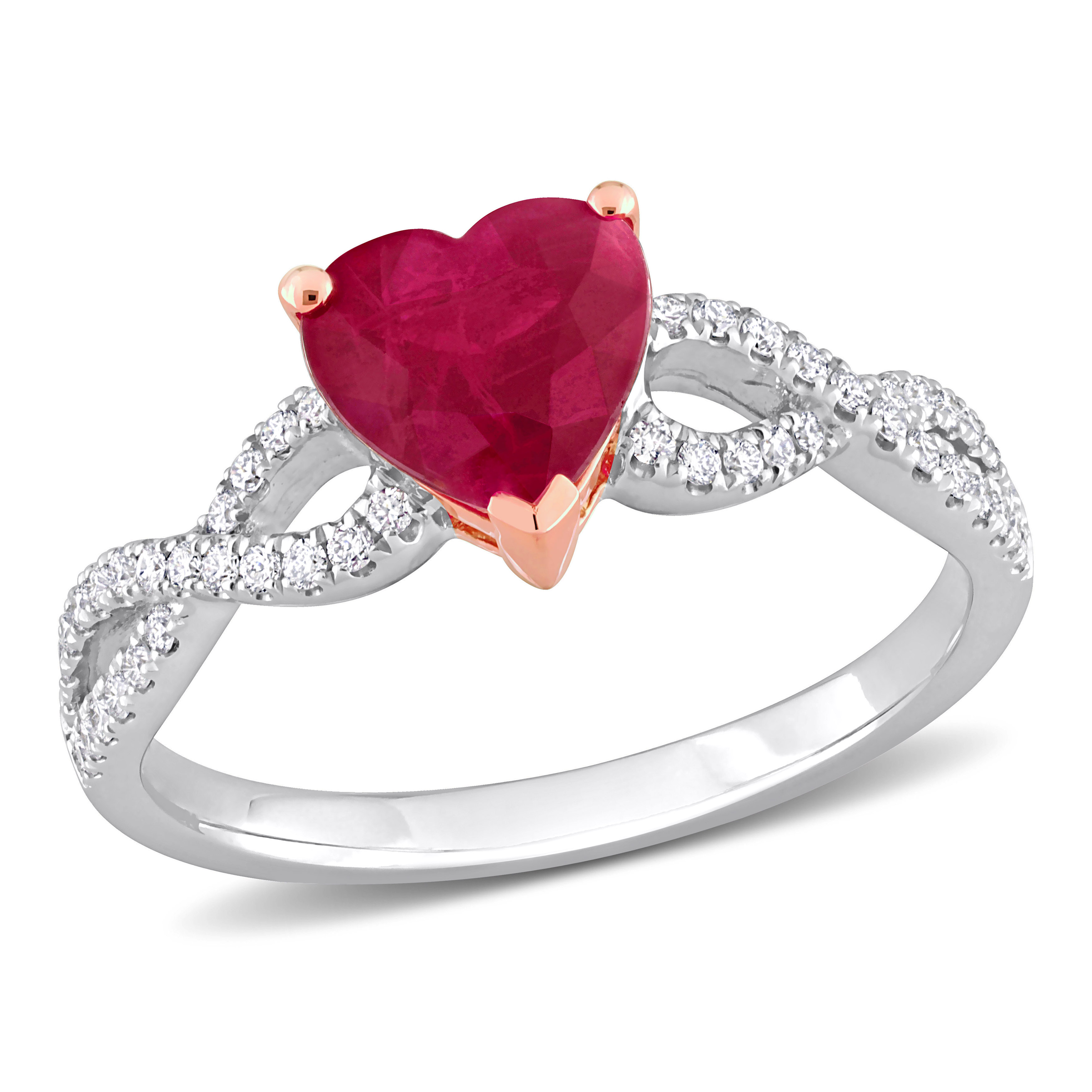 1/4 CT TW Diamond and Ruby Heart Infinity Ring in 14k 2Tone White and Rose Gold CBG001411