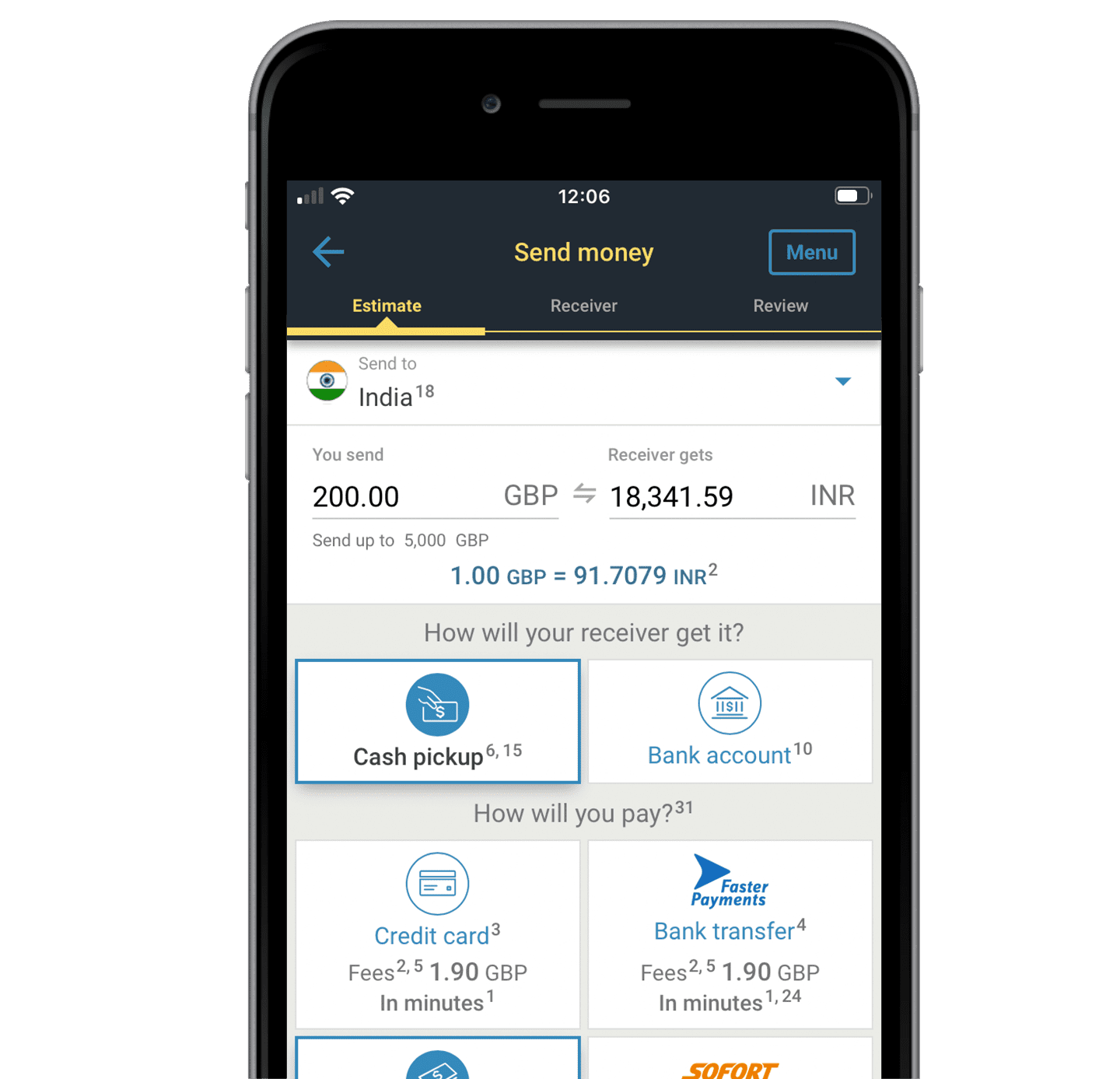 Start cash transfers online, pay instore Western Union UK