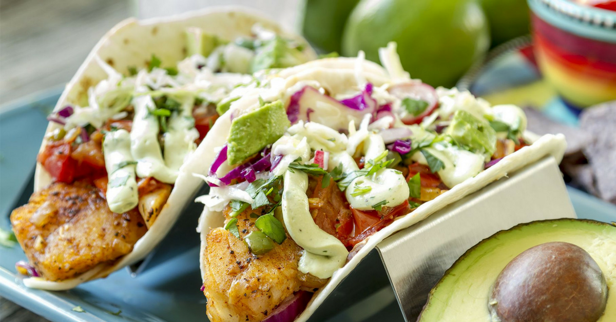 Grilled Fish Tacos with Pickled Onions and Avocado Crema Wine