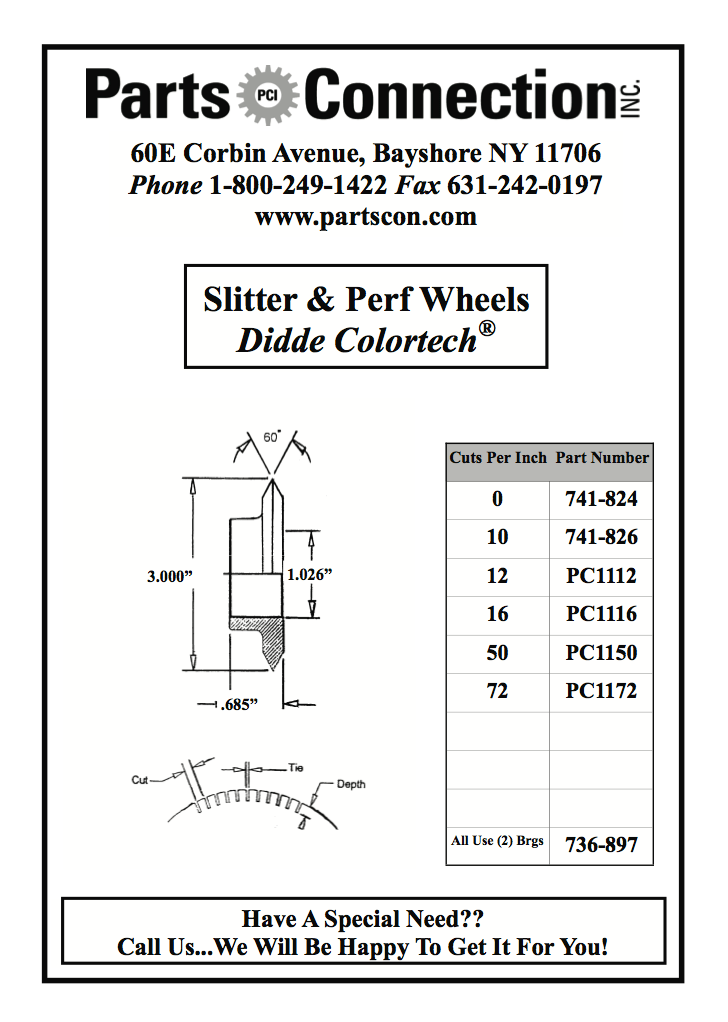 Slitter and Perf Wheels for the Didde Colortech Parts Connection