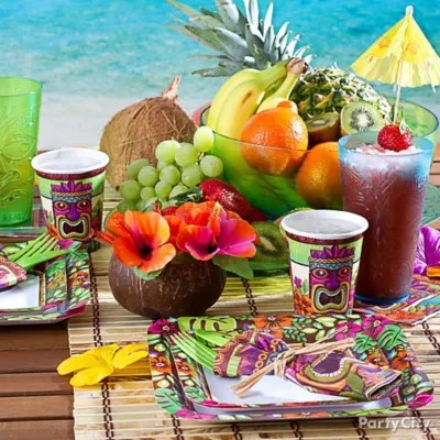Tropical Tiki Place Settings Idea Summer Pool Party Ideas Summer