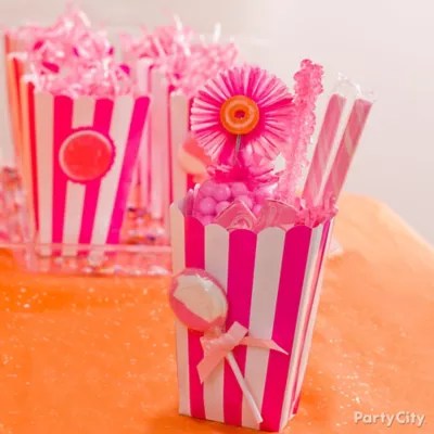 Pink Candy Favor Boxes Idea Pink and Orange Candy Buffet Ideas