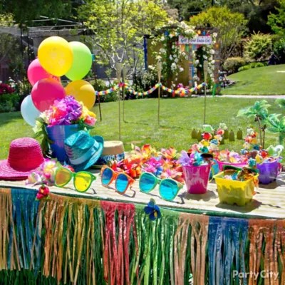 Luau Dress Up Favors Display Idea Totally Tiki Luau Party Ideas Luau Party Ideas Theme