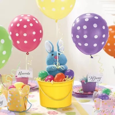 Plush Bunny and Balloon Centerpiece Idea Party City
