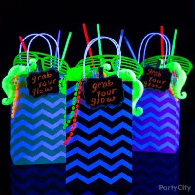 Grab Your Glow Favor Bags Idea Black Light Party Ideas Summer Party